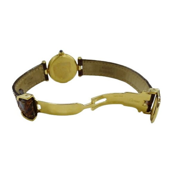 Cartier Watch Ladies Brand Must Vendome Vermeil Quartz QZ 925 Leather 1851 Round - Picture 4 of 12